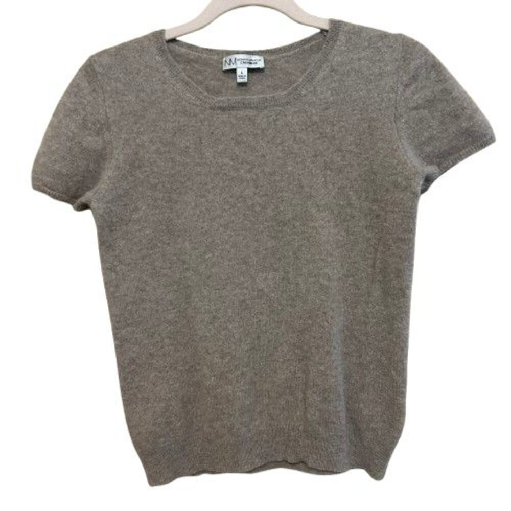 Neiman Marcus 100% Cashmere Short Sleeve Sweater Women Size Large Tan Minimalist